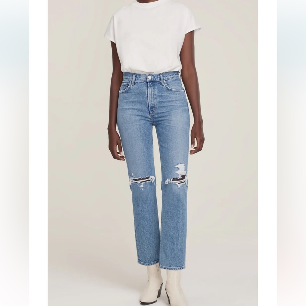 AGOLDE Wilder Light Wash Distressed Mid-Rise Comfort Straight Leg Jeans - sz 26